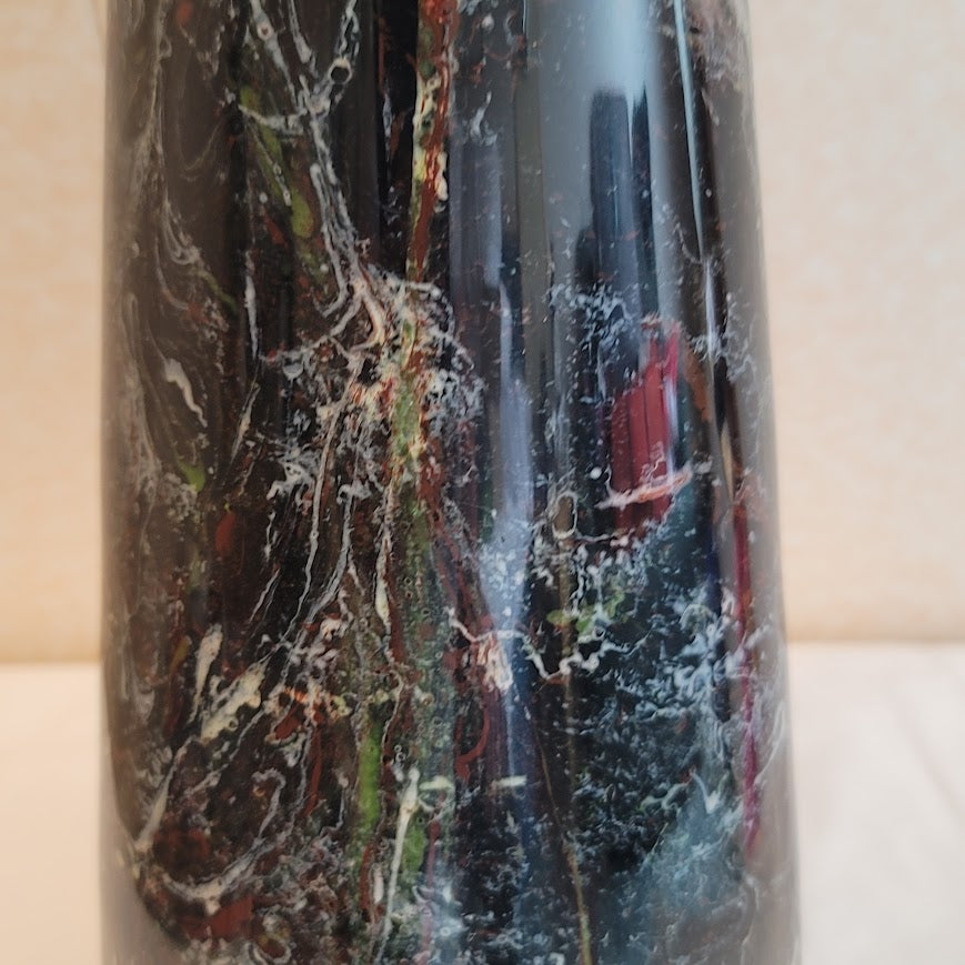 Vintage Art Deco Conical Glass Vase w/ Brass Collar Insert 13"