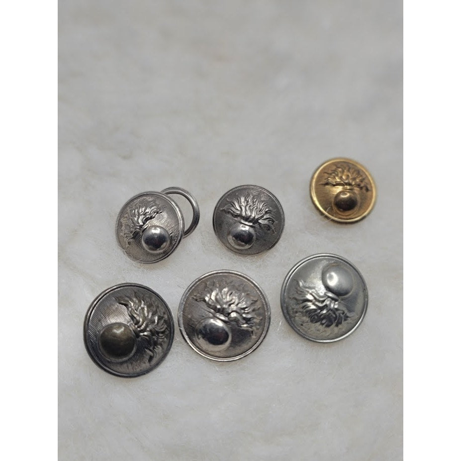 Lot of 6 Antique French Flaming Grenade Buttons Gendarmerie & National Guard