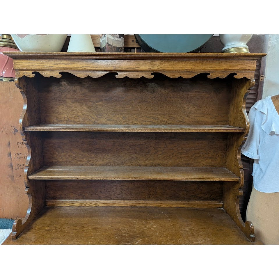 Vintage French Country Carved Wood Hutch China Cabinet Display Buffet Server