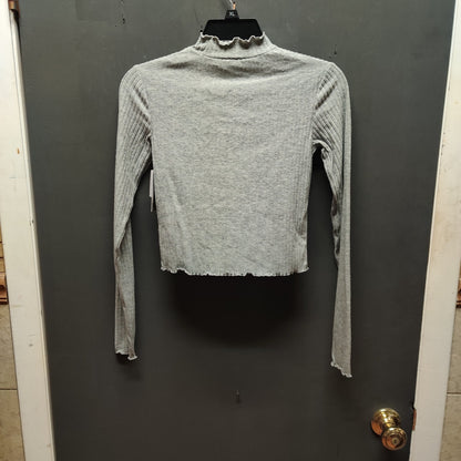 BP. Grey Ribbed Long Sleeve Mock Neck Top New Minimalist Casual Lettuce Hem