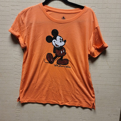 Disney Parks Size Medium Orange T-Shirt Rolled Short Sleeve Mickey Mouse PreOwn
