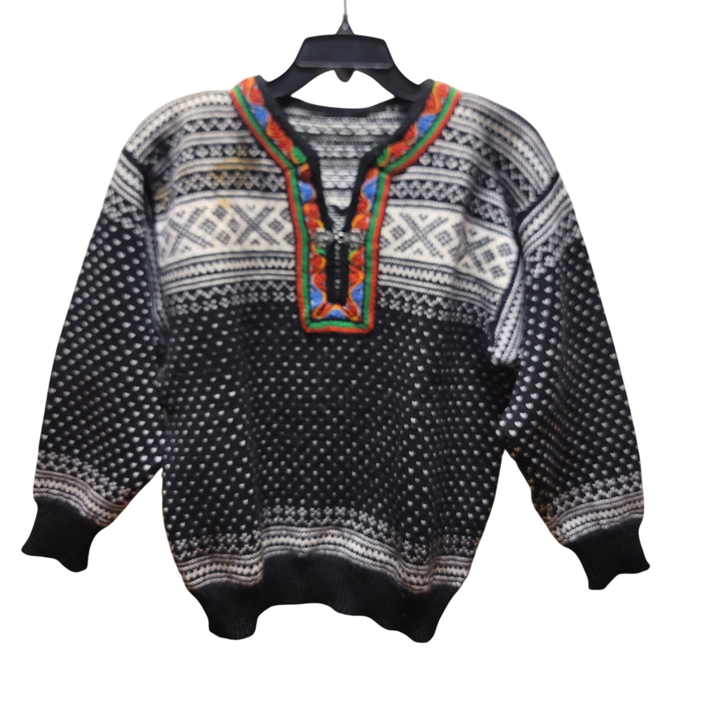 Dale of Norway Setesdal Sweater Size Medium Ski Black White Red Blue Wool Warm