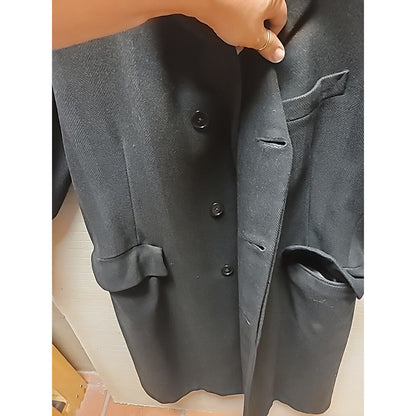 Vintage Abraham & Straus Wool BLEND Pea Coat Mens 39 LONG BLACK herringbone