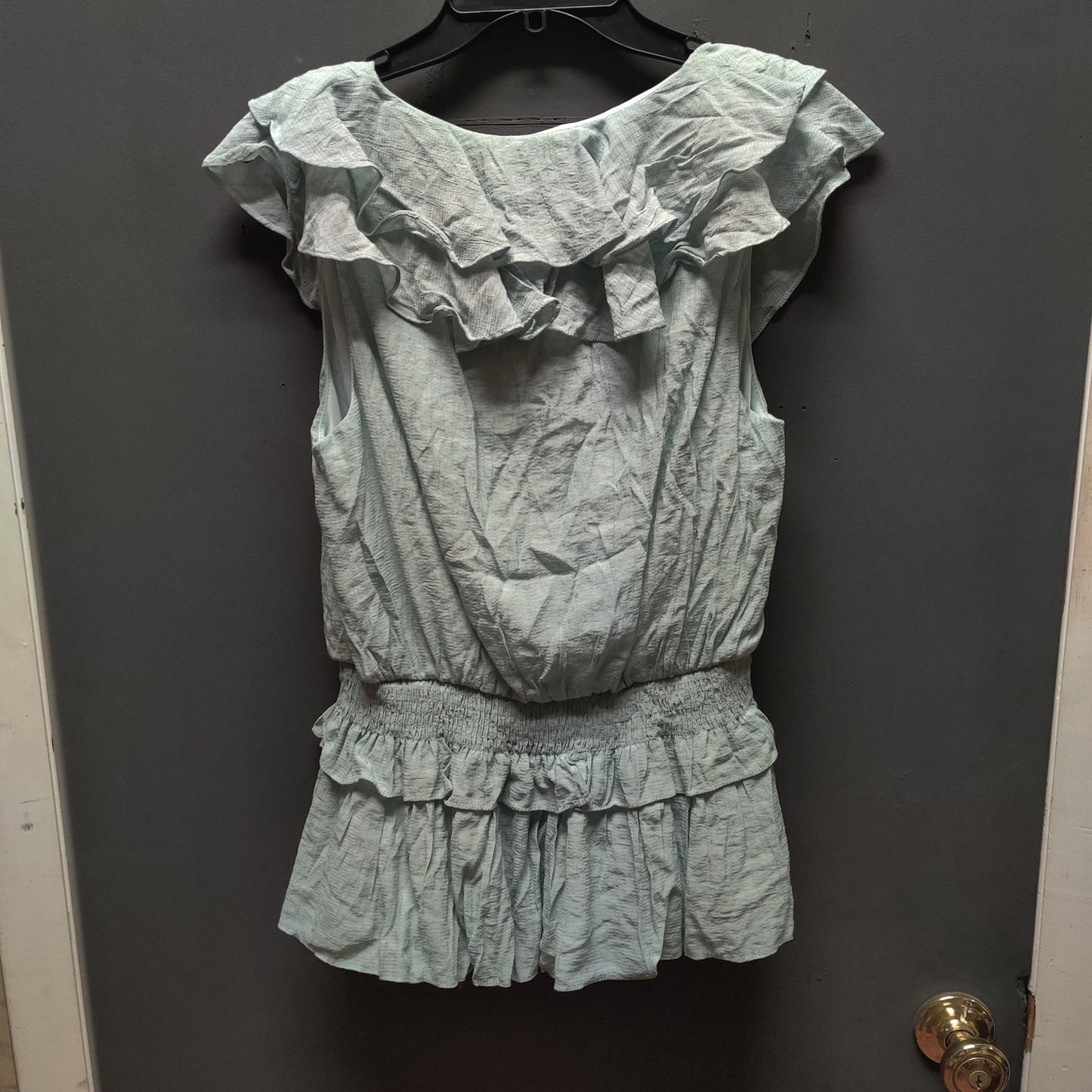 DO+BE Light Blue Ruffle Peplum Top Sleeveless Blouse Summer Bohemian Romantic