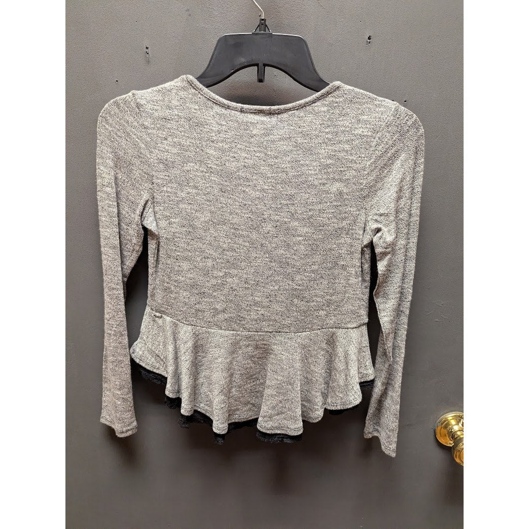 Love, Fire Girls' Heather Gray Lace-Trim Peplum Top NWT Size Medium