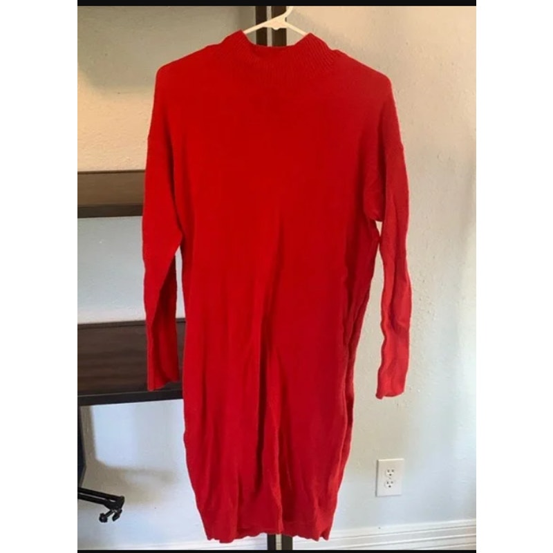 Abound RED sweaterdress Mock Turtleneck Long Sleeve ribbed hem drop shoulder XS