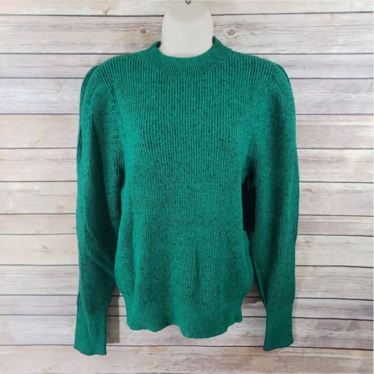 FREE PRESS NWT XL Sweater Green Mock Neck Puff Sleeve Pull Over extra-large