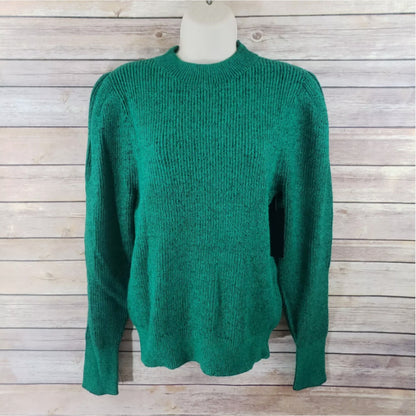 FREE PRESS NWT XL Sweater Green Mock Neck Puff Sleeve Pull Over extra-large