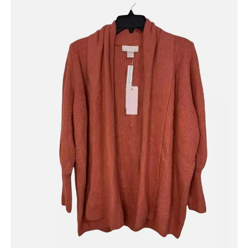RACHEL PARCELL Shawl Collar Open Cardigan in Red Baroque Medium NEW $99