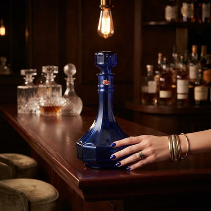 Vintage Empoli Cobalt Blue Glass Decanter with Stopper, Made in Italy Optic