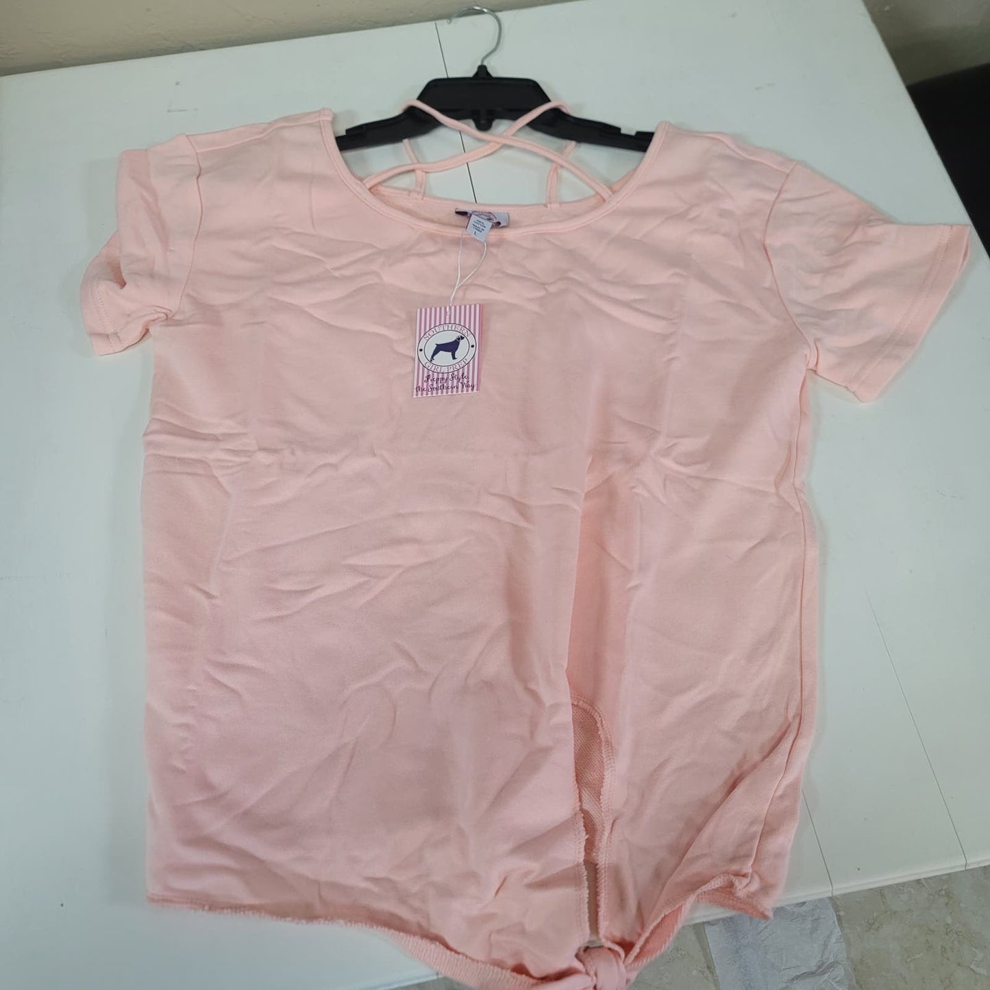 Southern Girl Prep Peach 100% Cotton Short-sleeved Shirt Top Blouse NEW SMALL