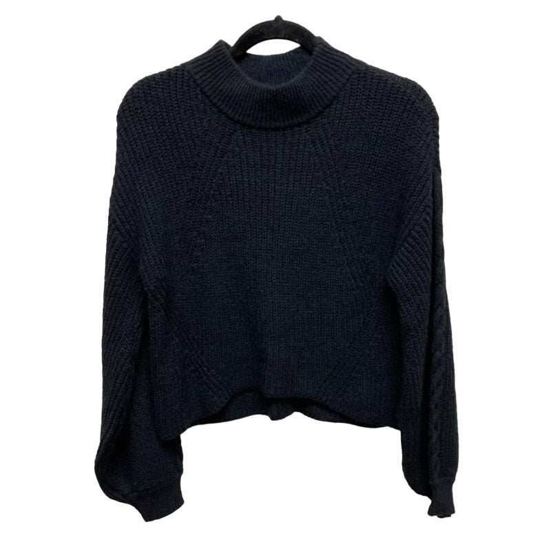 BP Black Balloon Sleeve Cable Knit Crew Neck Thermal Pullover Sweater MEDIUM new