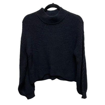 BP Black Balloon Sleeve Cable Knit Crew Neck Thermal Pullover Sweater MEDIUM new