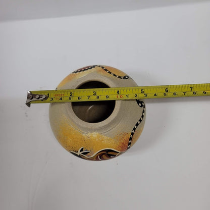 Australia Aboriginal Art Pottery Vase, Kangaroo Signed LB Small mini Vintage