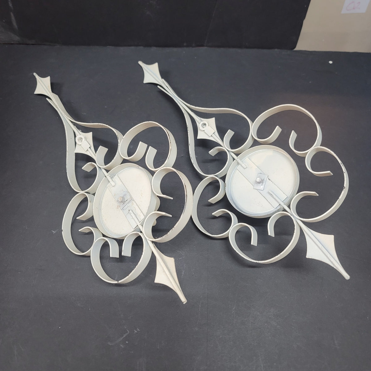 Vintage atomic pair wall scones candle holders MCM 18" tall 7" wide White wall