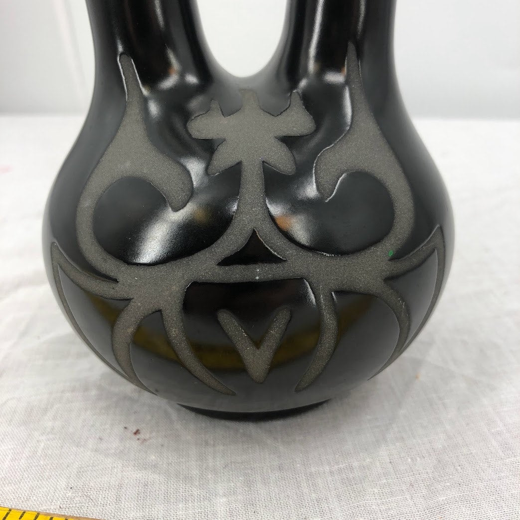 Vintage GG George Georgene Garrett Pottery Black Wedding Vase '91 Santa Clara 7"