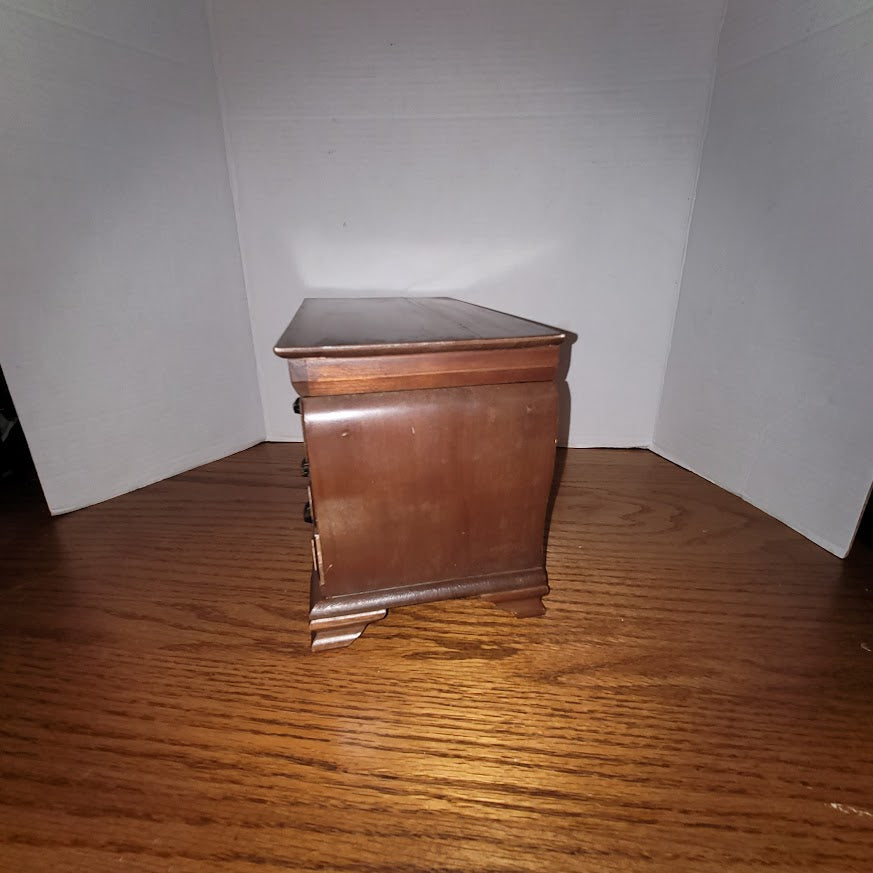 Vintage Wooden Jewelry Box Chest With Red Velvet Interior Multi-Drawer Storage