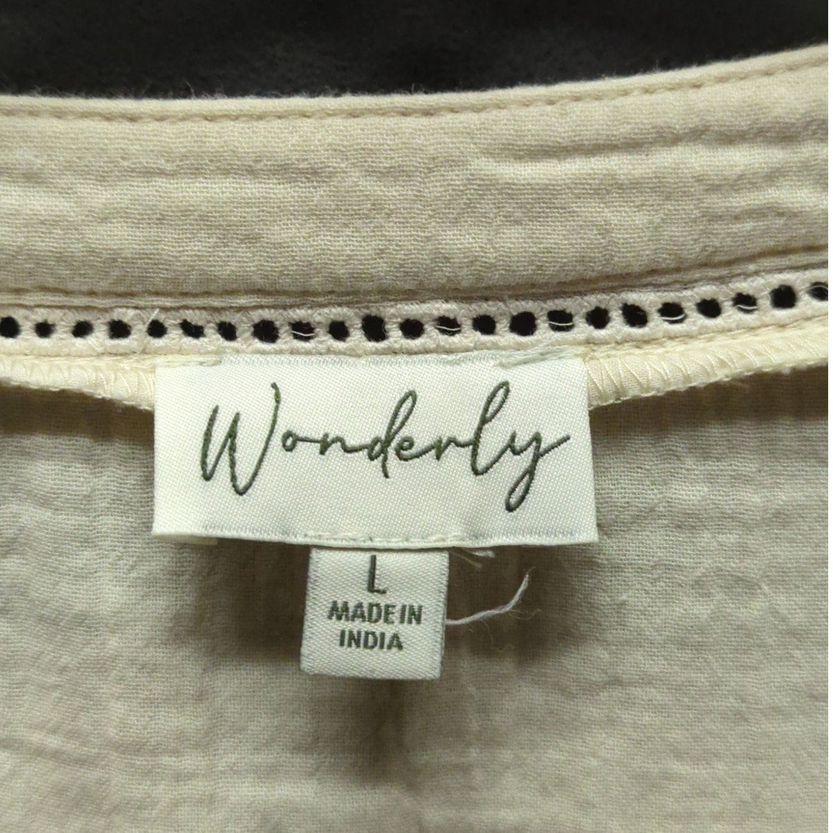 Wonderly Cream Gauze Cotton Peplum Blouse Boho Short Sleeve Top Large Casual