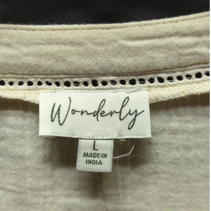 Wonderly Cream Gauze Cotton Peplum Blouse Boho Short Sleeve Top Large Casual