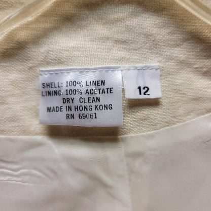 Vintage Pair of linen blazers cream pink Womens Size 12 shoulder pads lined