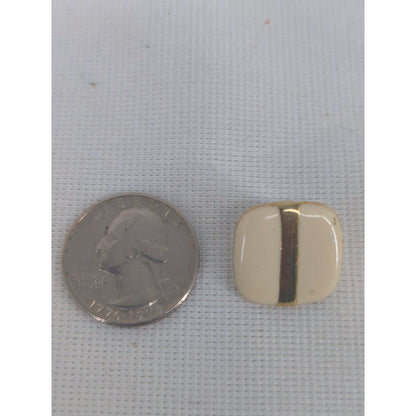 Vintage Cream and Gold Stripe Square Post Earrings Retro Minimalist