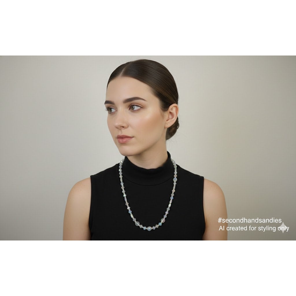 Vintage AB Aurora Borealis Mixed Shape Crystal Bead Necklace 18"