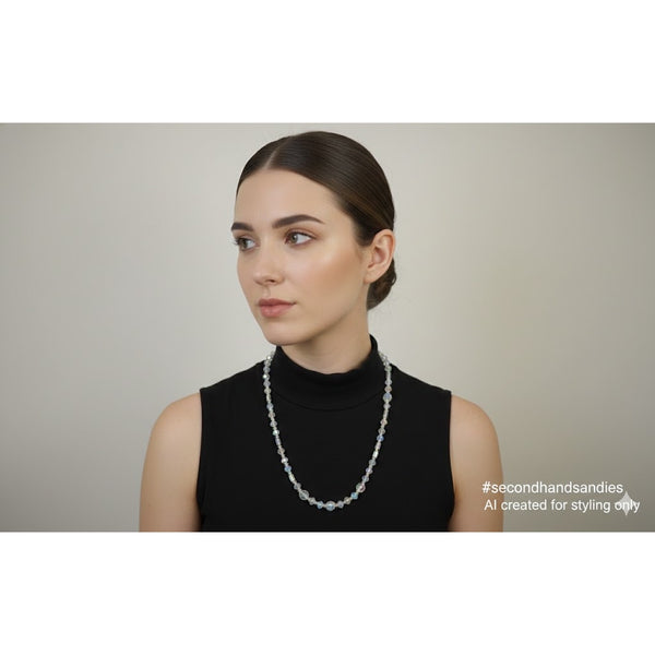 Vintage AB Aurora Borealis Mixed Shape Crystal Bead Necklace 18"