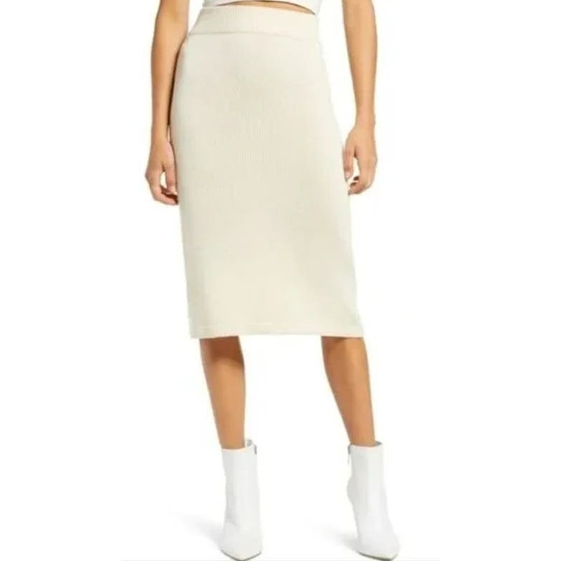 Vero Moda VMKorea Midi Pencil Skirt Style 10235946 Sz Medium in Birch/Cream NWT