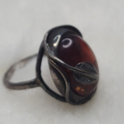 Vintage Navajo Modernist Baltic Amber & .925 Silver Ring