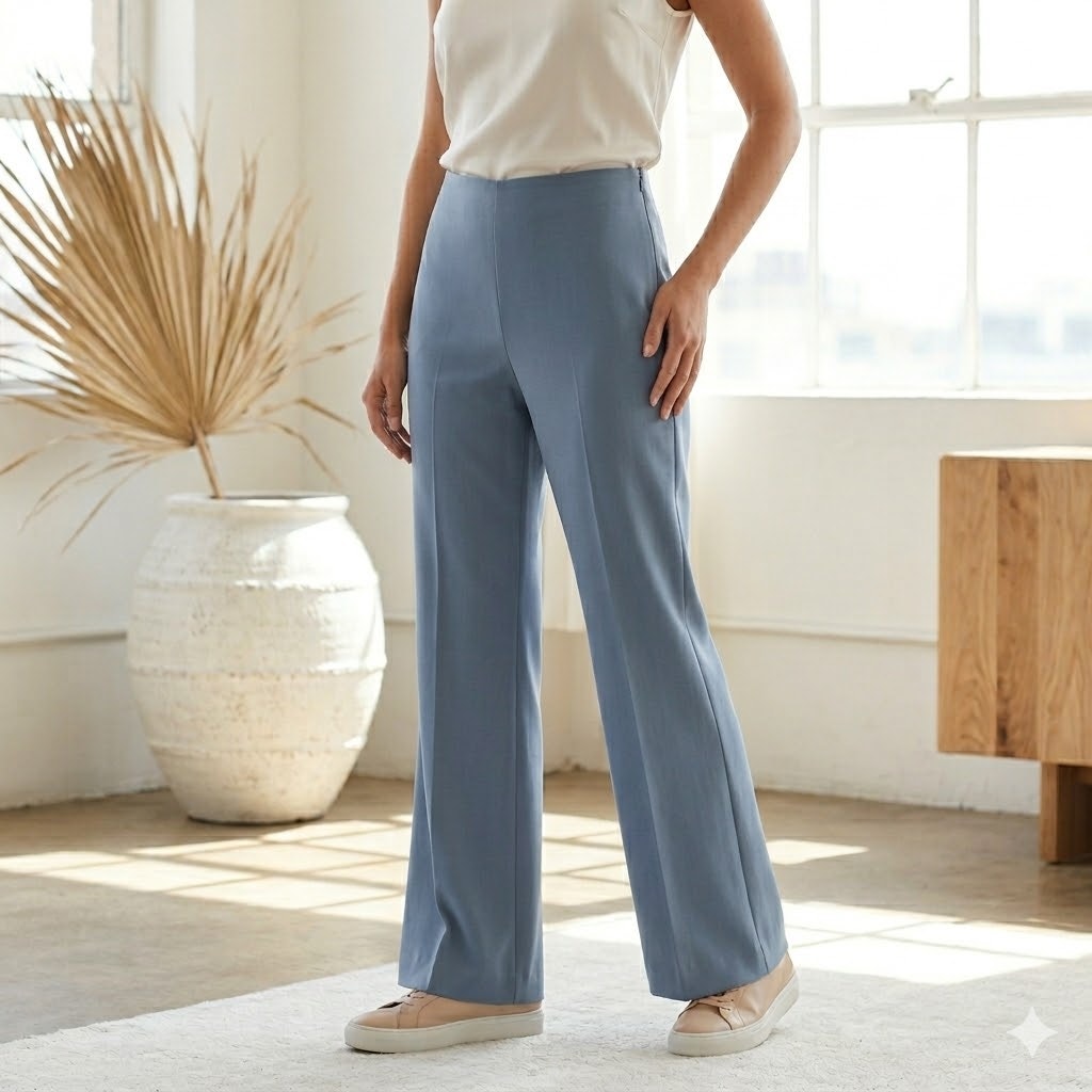 Antonio Melani Dusty Blue Side Zip Wide Leg Trousers Career Coastal Clean Sze 2