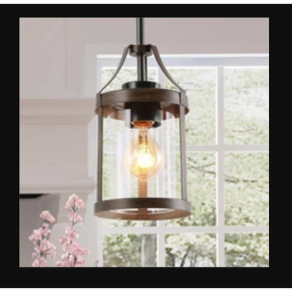 Sturgeon 1-Light Mini Wood Farmhouse Pendant Light Fixtures new