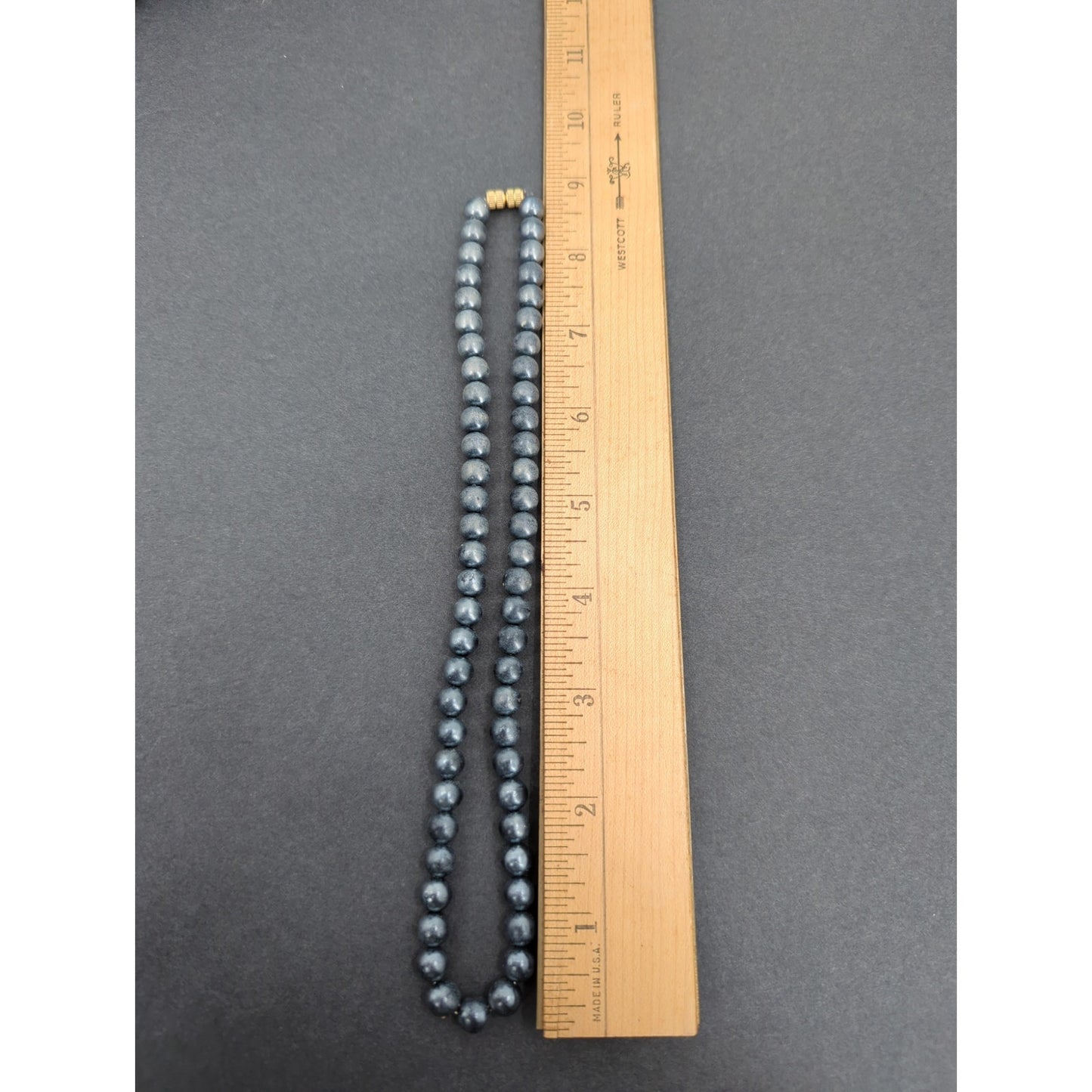Vintage Gunmetal Grey Faux Pearl Knotted Strand Necklace - 18" beads