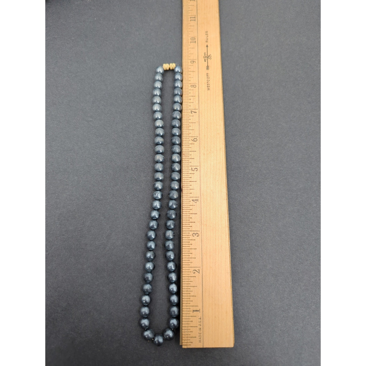 Vintage Gunmetal Grey Faux Pearl Knotted Strand Necklace - 18" beads