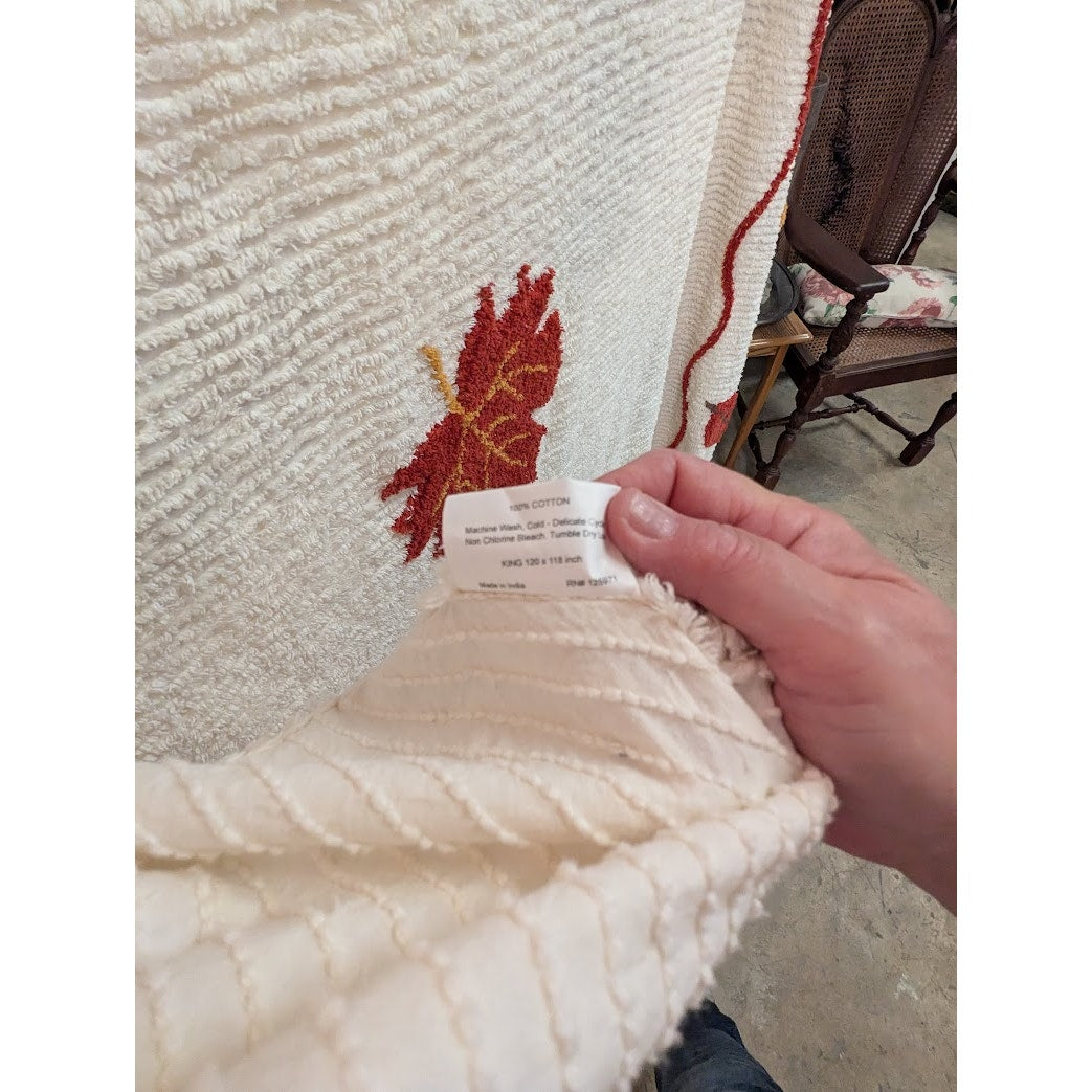 Sleepwell King Autumn Fall Leaves Chenille blanket coverlet bedspread w/overhang