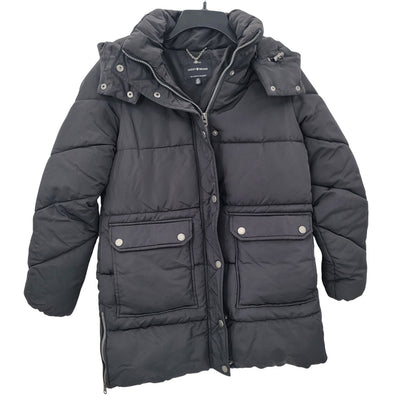 Lucky brand Hooded parka puffer jacket Small Coat Charcoal Black w/ Pockets NEW