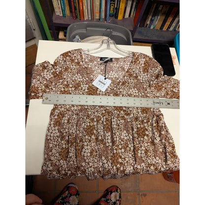La La La Creative boho fesitval size xs tunic brown yellow floral blouse