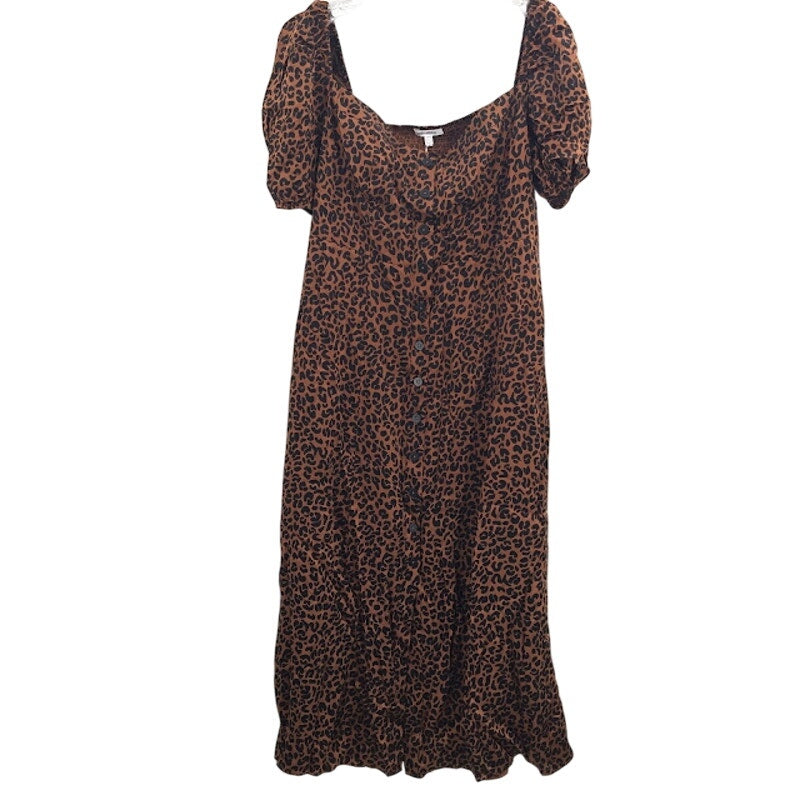 Good American Leopard Print Dress Corset Puff Sleeve Maxi Size 4 NWT