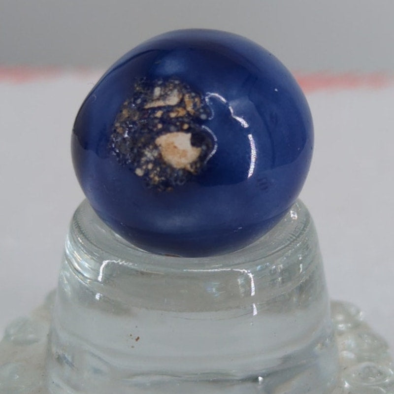 Antique German Handmade Bennington Clay Marble Glazed Blue Large Shooter 13/16"