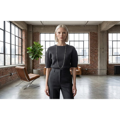 Vtg Modernist Silver Bar Link Necklace 30" Minimalist Industrial Statement Chain