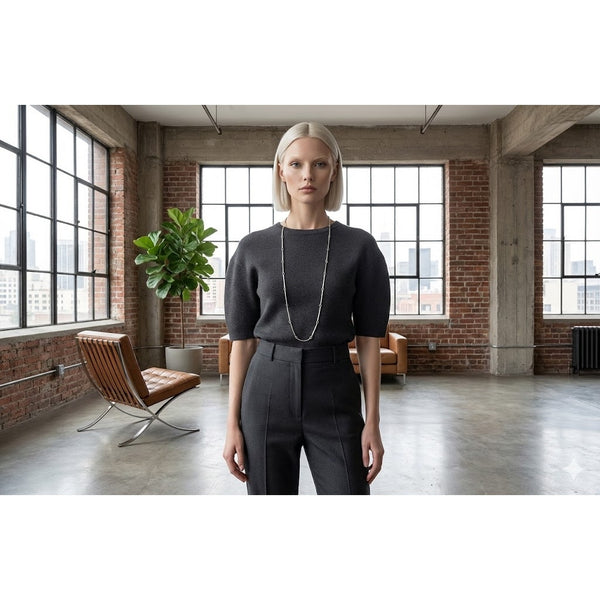 Vtg Modernist Silver Bar Link Necklace 30" Minimalist Industrial Statement Chain