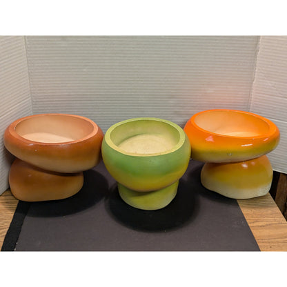 3 Mushroom planters bowls VINTAGE C.A.P. 1977 Brown Green Orange