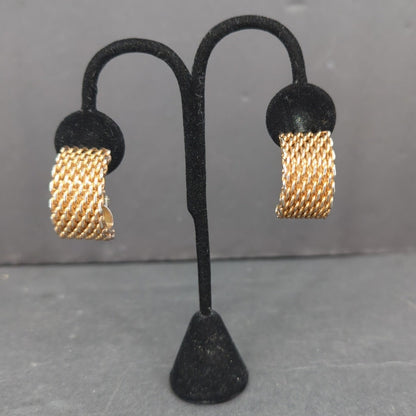 Vintage Gold Tone Woven Chain Textured Half Hoop Clip On Earrings MCM classice