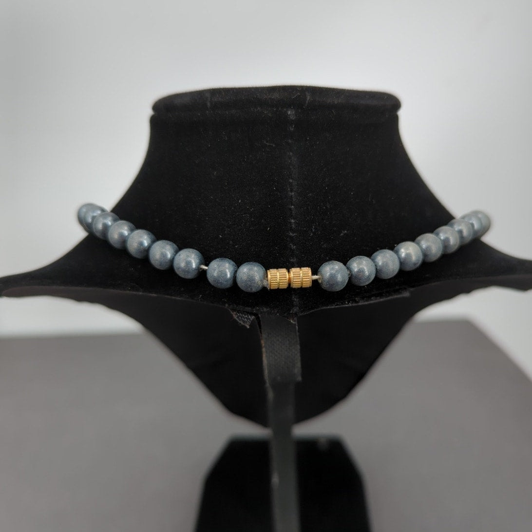 Vintage Gunmetal Grey Faux Pearl Knotted Strand Necklace - 18" beads