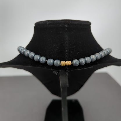 Vintage Gunmetal Grey Faux Pearl Knotted Strand Necklace - 18" beads