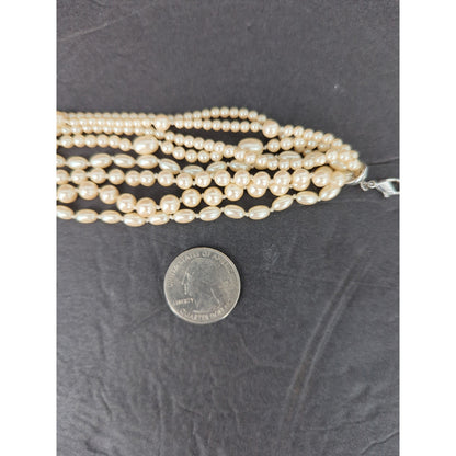 Vintage Multi Strand Faux Pearl Choker Necklace Mid-Century Glamour Statement