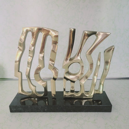 Brutalist Laranjeira Santos 1994 Bronze Abstract Sculpture on Marble Base Signed