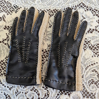 Vintage Aris Nova Kid Gloves Chocolate Brown Tan Faux Leather Vegan Size Small