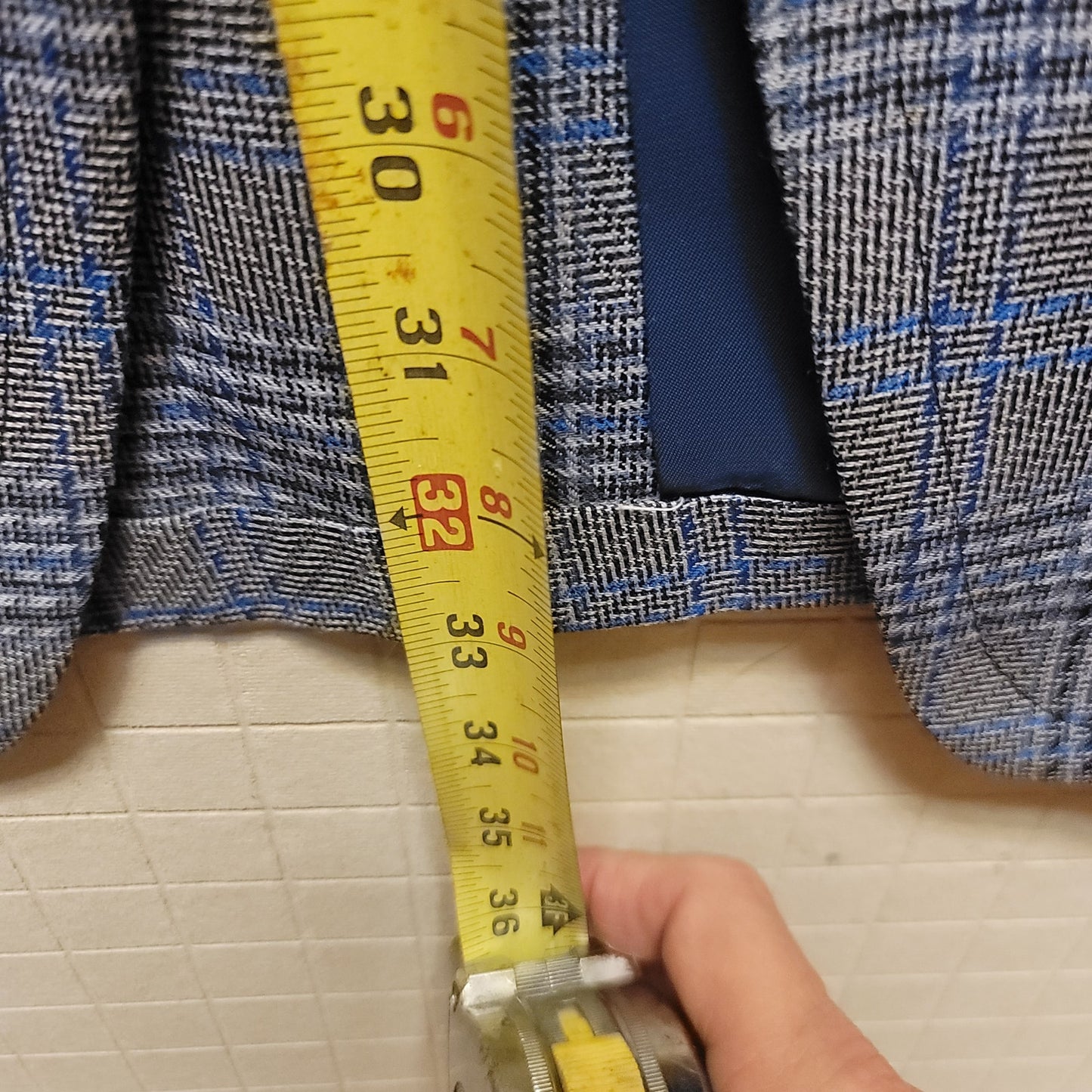 Phoenix 2pc polyester vintage suit Blazer Pants 1970s Plaid blue gray Rockabilly