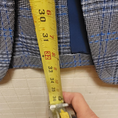 Phoenix 2pc polyester vintage suit Blazer Pants 1970s Plaid blue gray Rockabilly