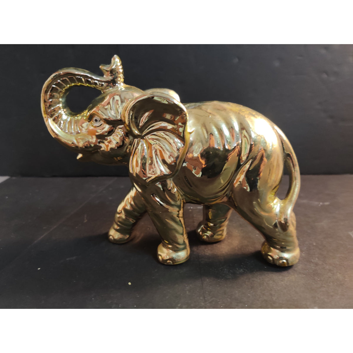 Vintage Mid-Century Japanese Gold Gilt Ceramic Elephant Figurine